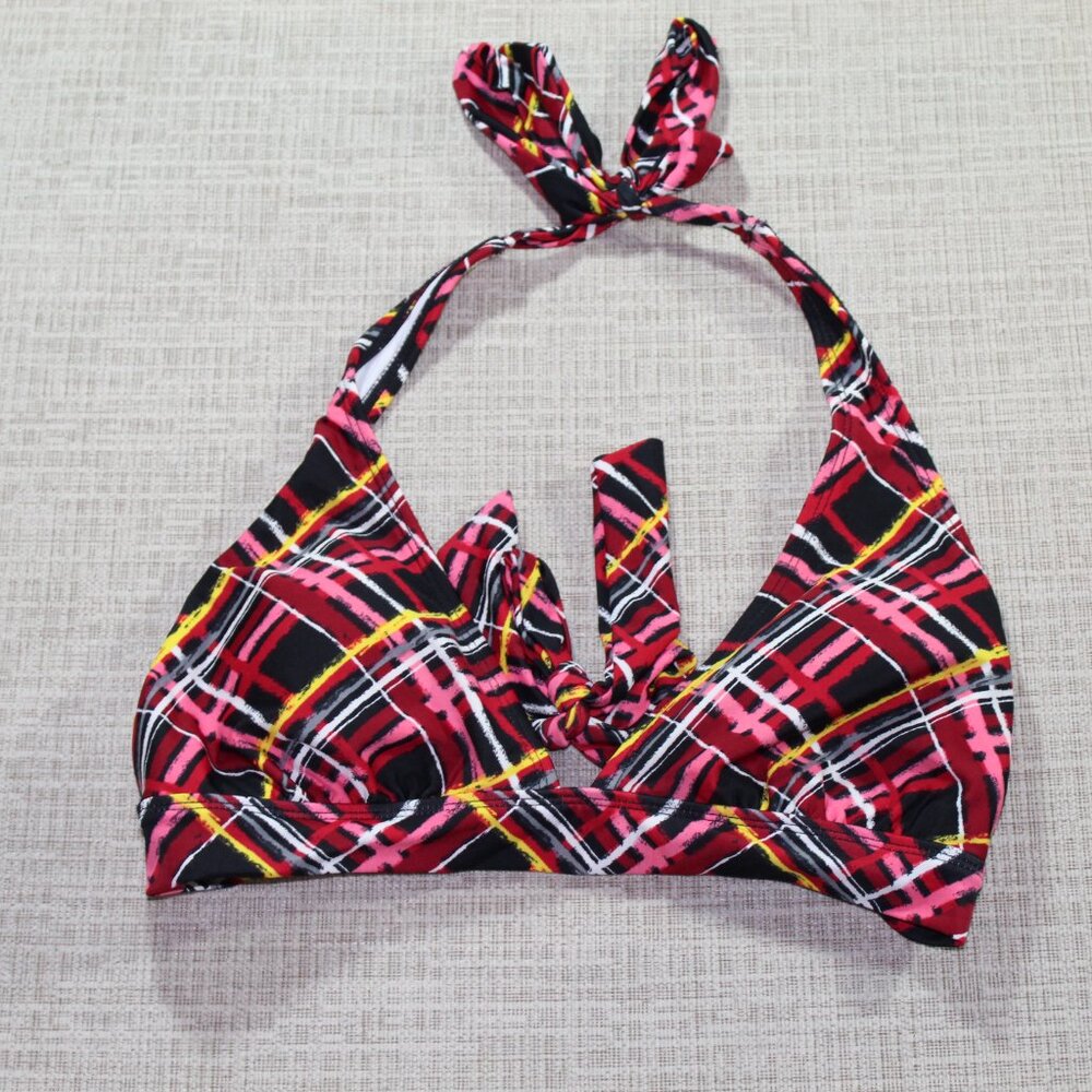 Catalina Vibrant Black, Red, Pink Halter Top Bikini Top